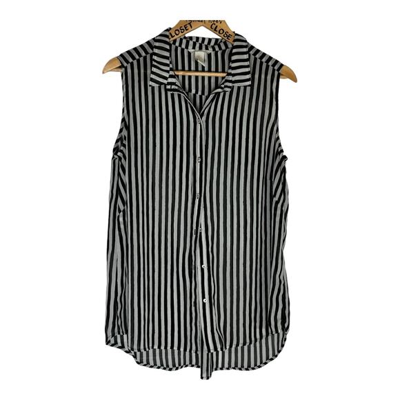 H&M Long Black/White Beatle Juice Button Down Top Shirt 14 Xlarge - Picture 1 of 5